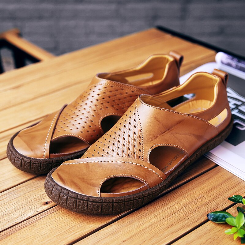 sandals men leather genuine 39 casual beach for outdoor summer shoes breathable mens 2019 roman gladiator rubber online walking