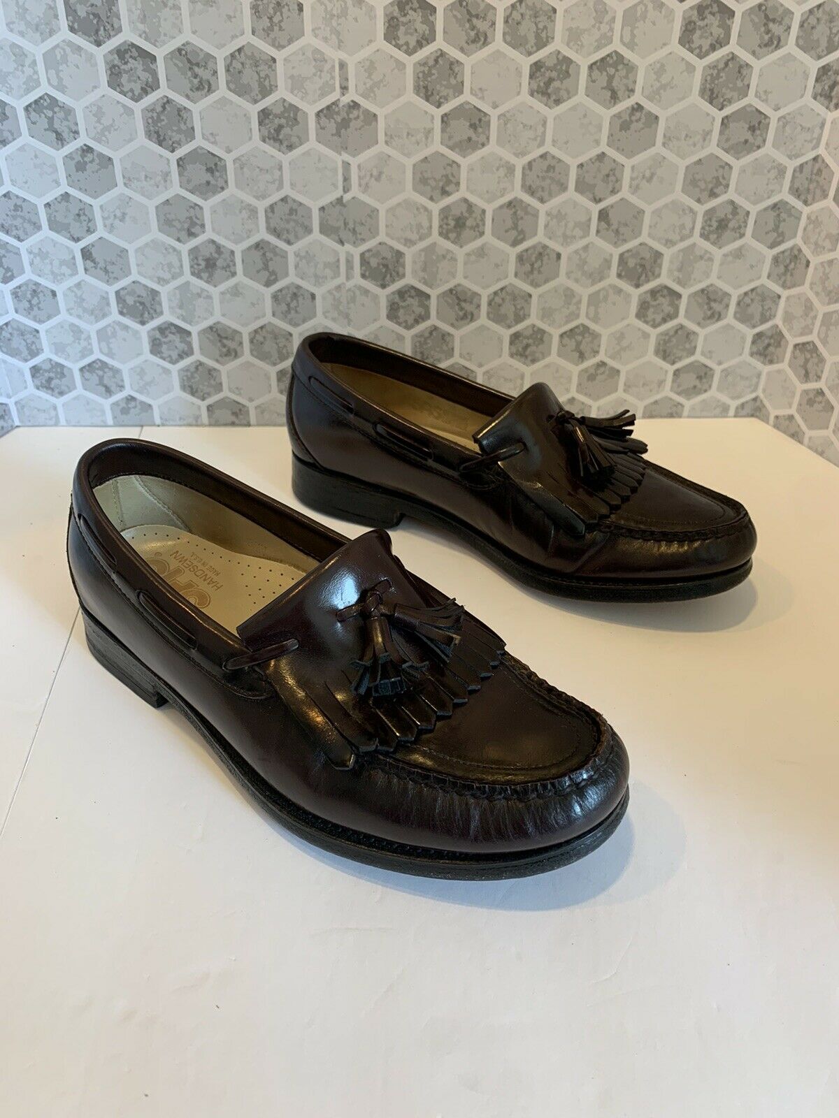 SAS Mens Tassel Loafers Dress Shoes Size 6 1/2 Hand Sewn Kiltie Burg Leather