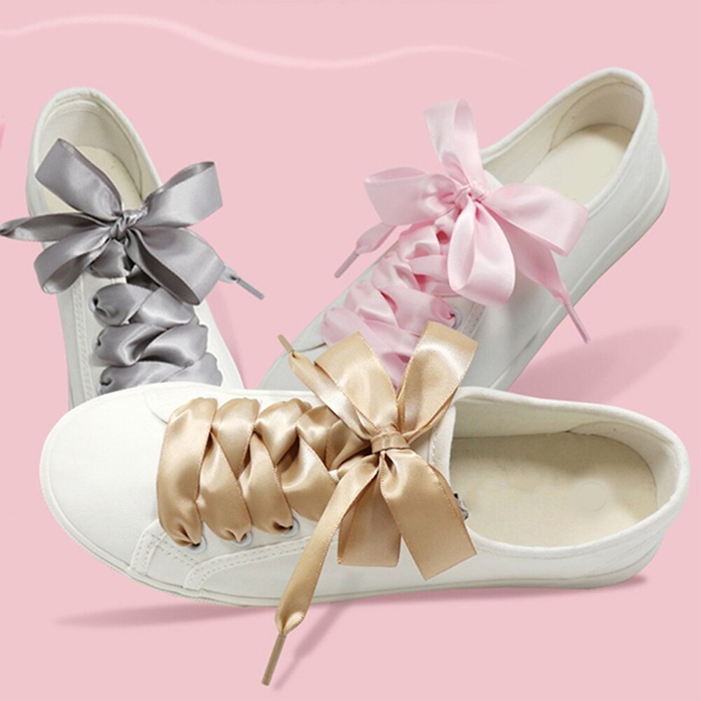 Satin Silk Sneakers Shoelace Women Sweet Girl Ribbon Canvas Shoe Laces Wide Smooth Casual Shoe Strings Solid Color Bow Shoelaces