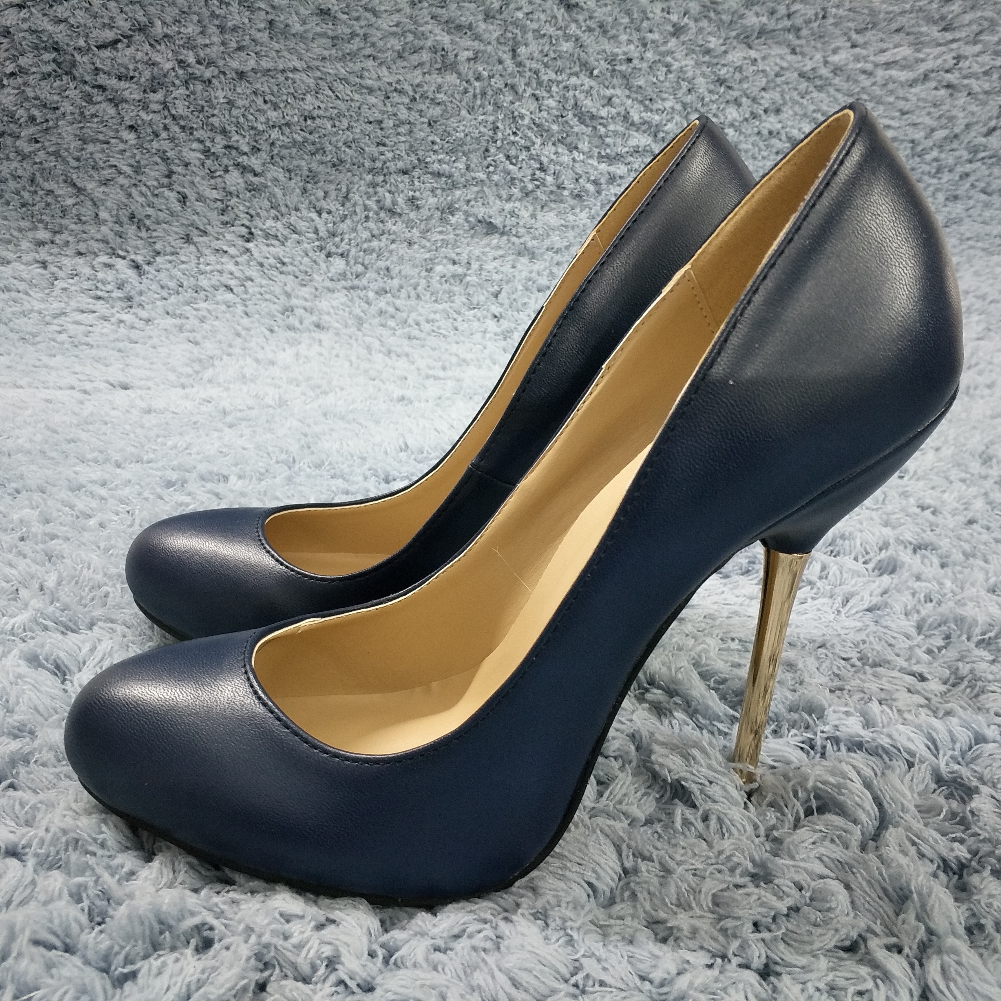 Sexy Navy Leather Pumps High Heel Office Dress Party Women Pumps Spring Autumn New Round Toe Fashion Stiletto 11cm Heels Shoes