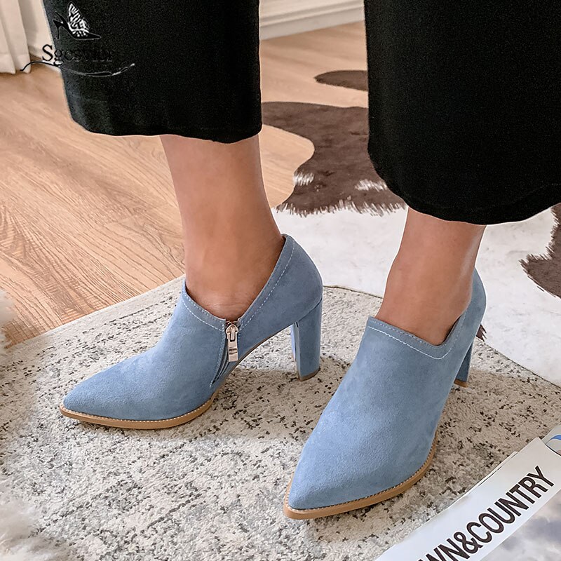 Sgesvier 2020 hot women pumps flock pointed toe spring summer single shoes pointed toe elegant dress shoes ladies office shoes