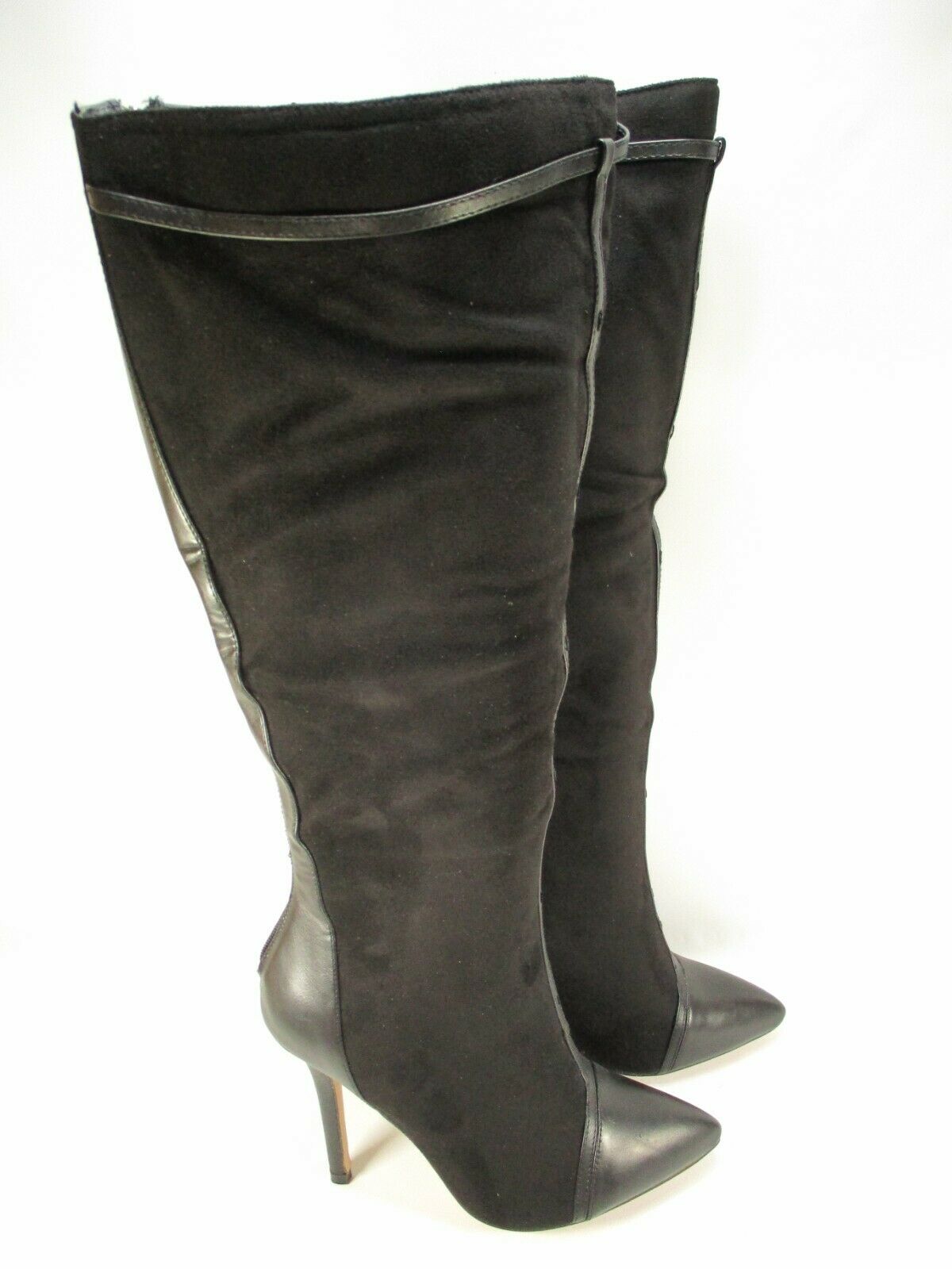 Shoe Dazzle Boots Womens 8.5 Black Knee High Faux Suede Leather Stiletto Heel