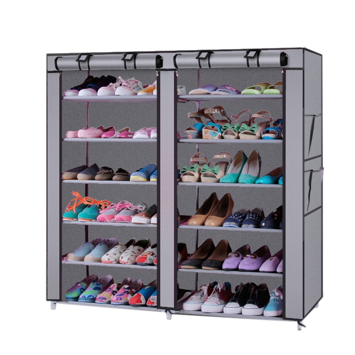 Shoe Rack Shoe Shelf Storage Organizer Cabinet Tower with Nonwoven Fabric Cover Double Rows 12 Lattices Shoe Rack - US Stock