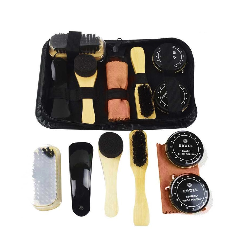 Shoe Shine Care Kit Professional Wooden Cleaning Brushes Leather Polish Tool Home Cleaning Accessories with Portable Bag