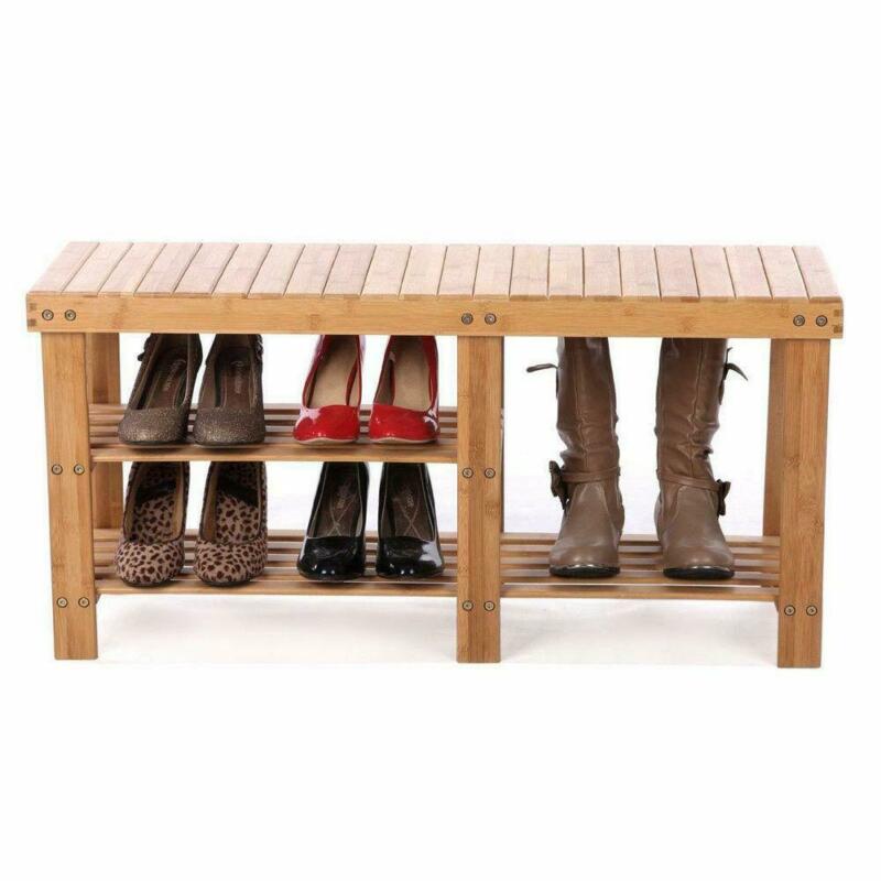 Shoe Storage Bench Seat Organizer Entryway Wood Furniture Shelf Rack Hallway US