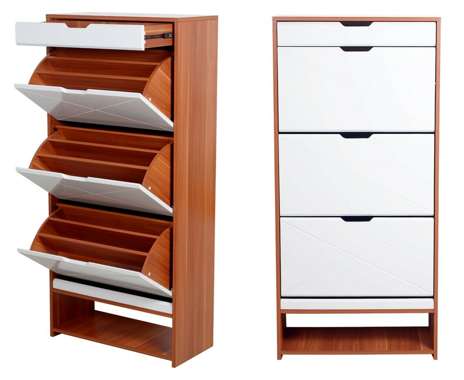 Shoe Storage Cabinet With Drawer and Adjustable Shelf， Wood