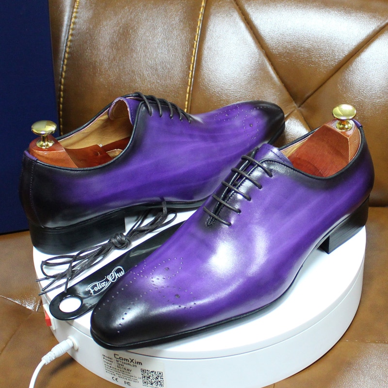 Shoes Italian Mens Dress Shoes Genuine Leather Blue Purple Oxfords Men Wedding Shoes Party Whole Cut Formal Shoes for Men