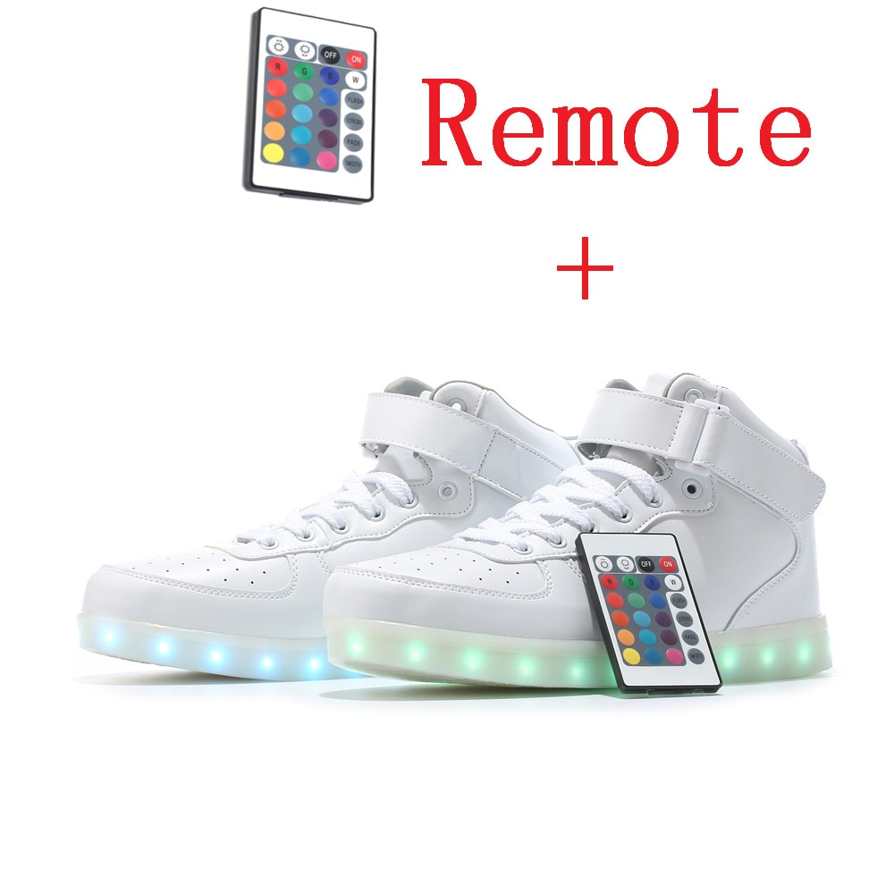Shoes LED Men Casual High Top Sneakers Soft Leather Casual Led Light Up Blue Colors Luminous Shoes With Remote Control