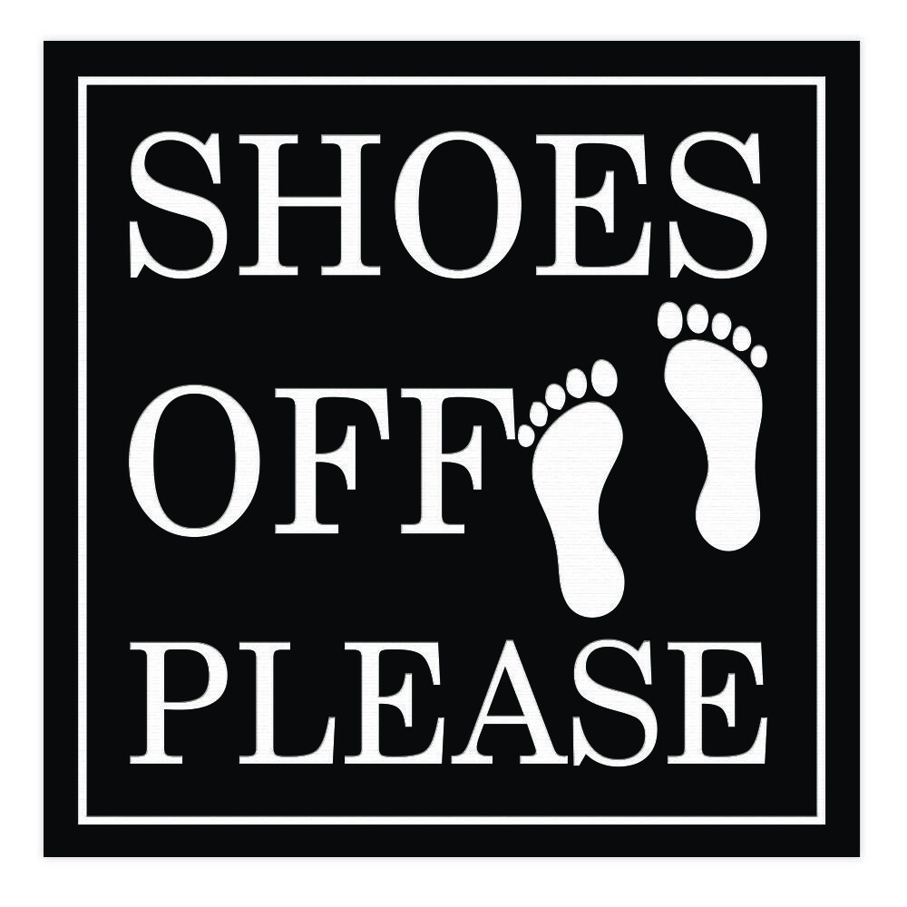 SHOES OFF PLEASE Square Wall Door Sign - Black (Small)
