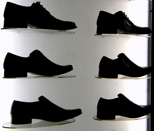 light black shoes order display madras olympus showroom... (Photo: Balaji.B Photography on Flickr)