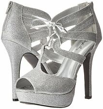 Silver Lace Up High Heel Sandal Platform Women's Bridal Formal Wedding Shoes
