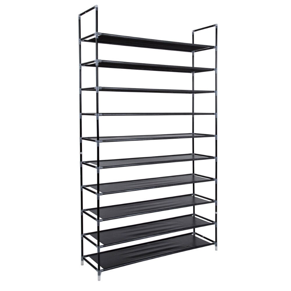Simple Assembly 10 Tiers Non-woven Fabric Shoe Rack with Handle Black Shoe Storage Cabinet Organizer for Home-US Stock