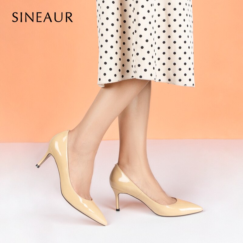 SINEAUR Women's Dance Shoes 2021 Fashion Low-heel Pumps Thin Heels Pointed Toe Elegant Woman Office Ladies Dress Plus Size 35-45