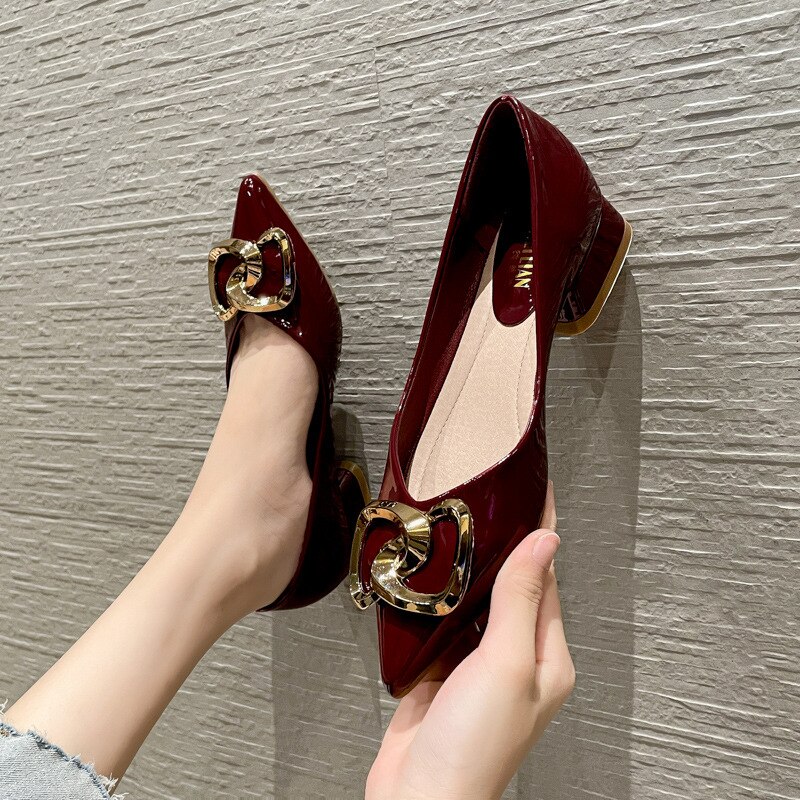 Single Shoes Women's Spring and Summer 2021 New Fashion Sexy Mid-heel Spring and Autumn Pointed Toe Thick Heel Shoes