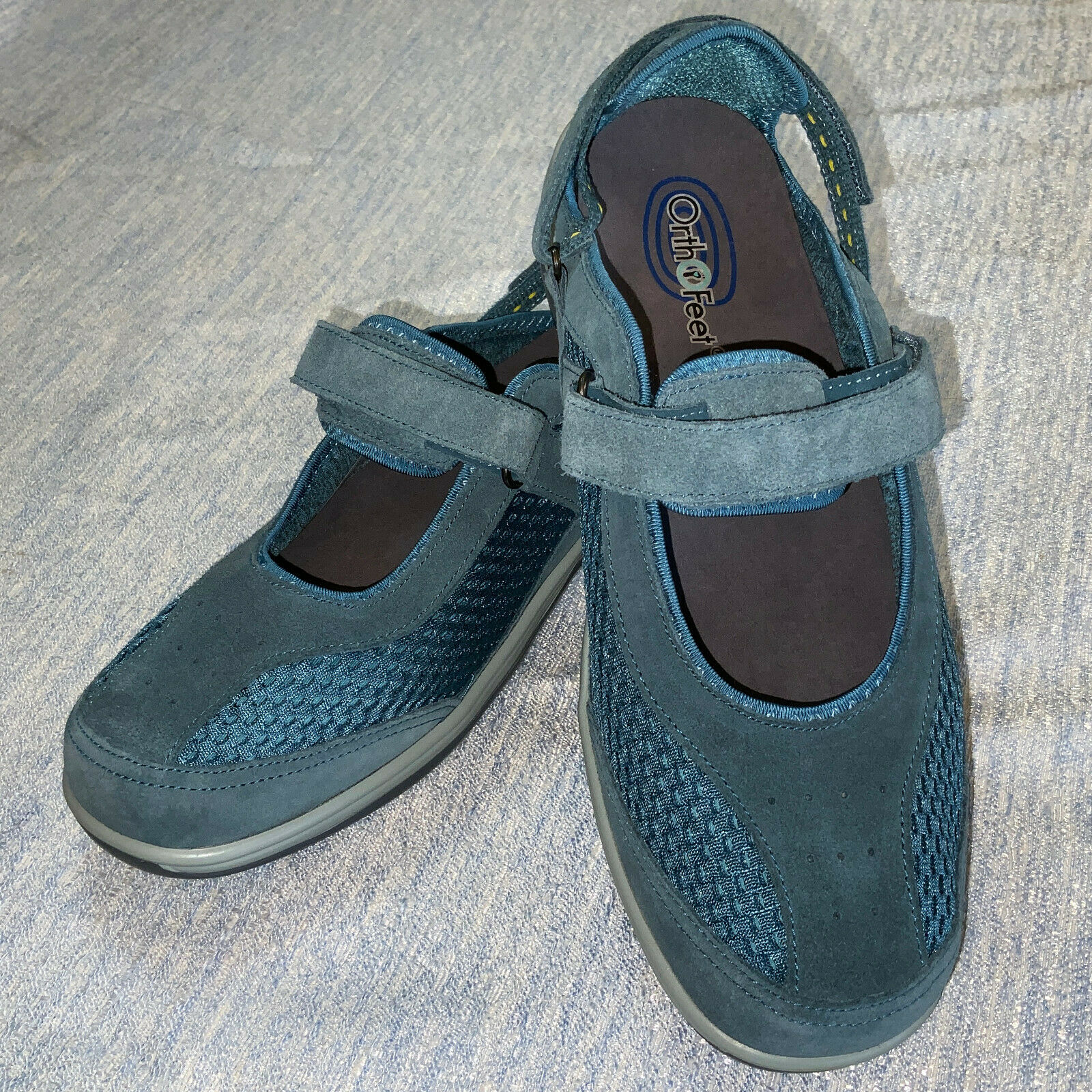 Size 10 X-Wide EE Teal Suede ORTHOFEET MARY JANES SANDALS DIABETIC Shoes 2E