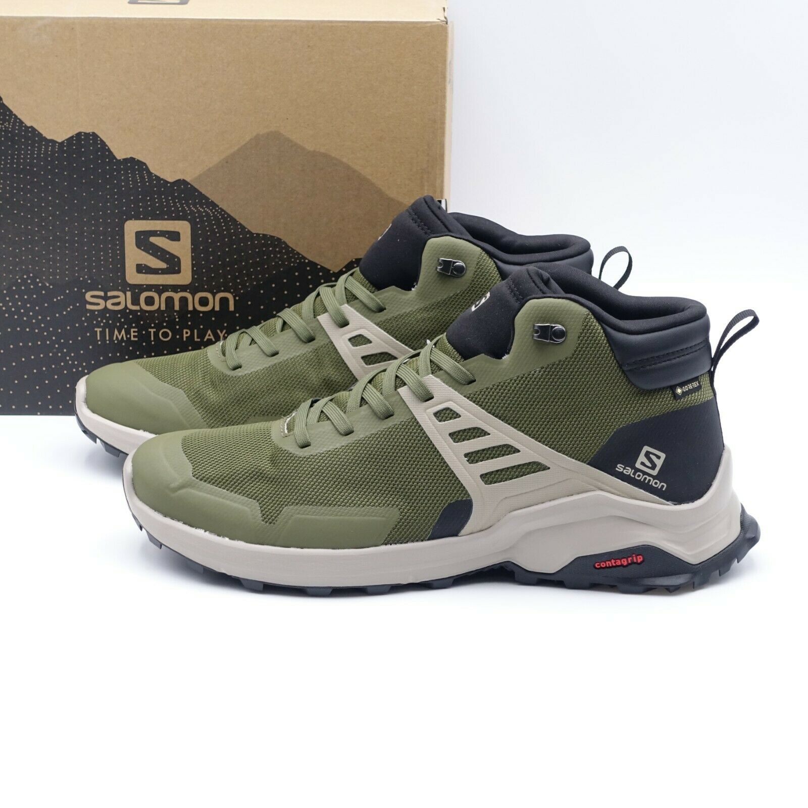 Size 12 Men's Salomon X Raise MID GTX Hiking Shoes 410958 Olive Night/Black/Kaki