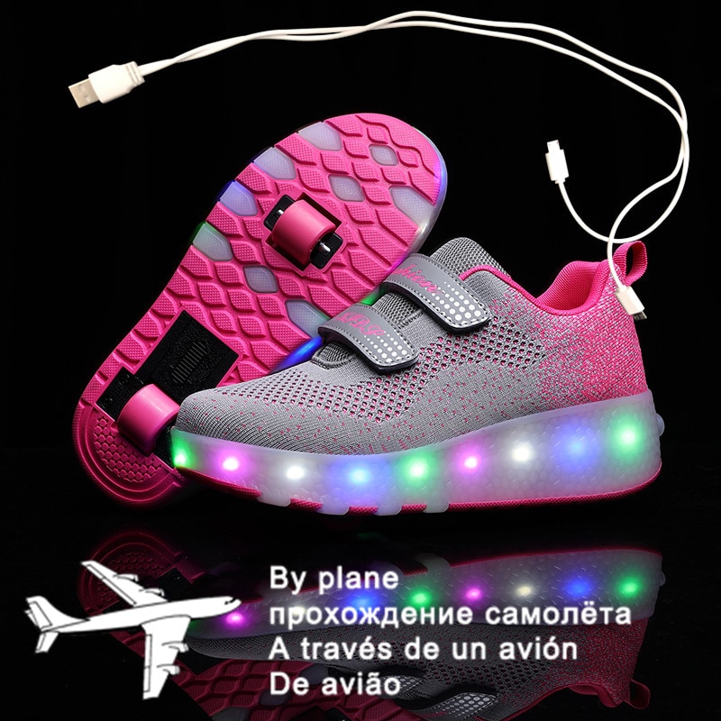 Size 27-43 Glowing Sneakers with Wheels USB Charging Basket Led Children Shoes With Light Up Kids Casual Shoes Luminous Sneakers