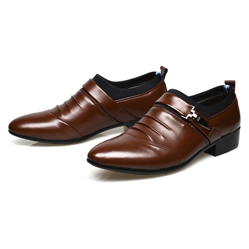 Size 45 Fashion PU Leather Men Dress Shoes Pointed Toe Bullock Oxfords Shoes For Men Slip On Designer Luxury Men Shoes