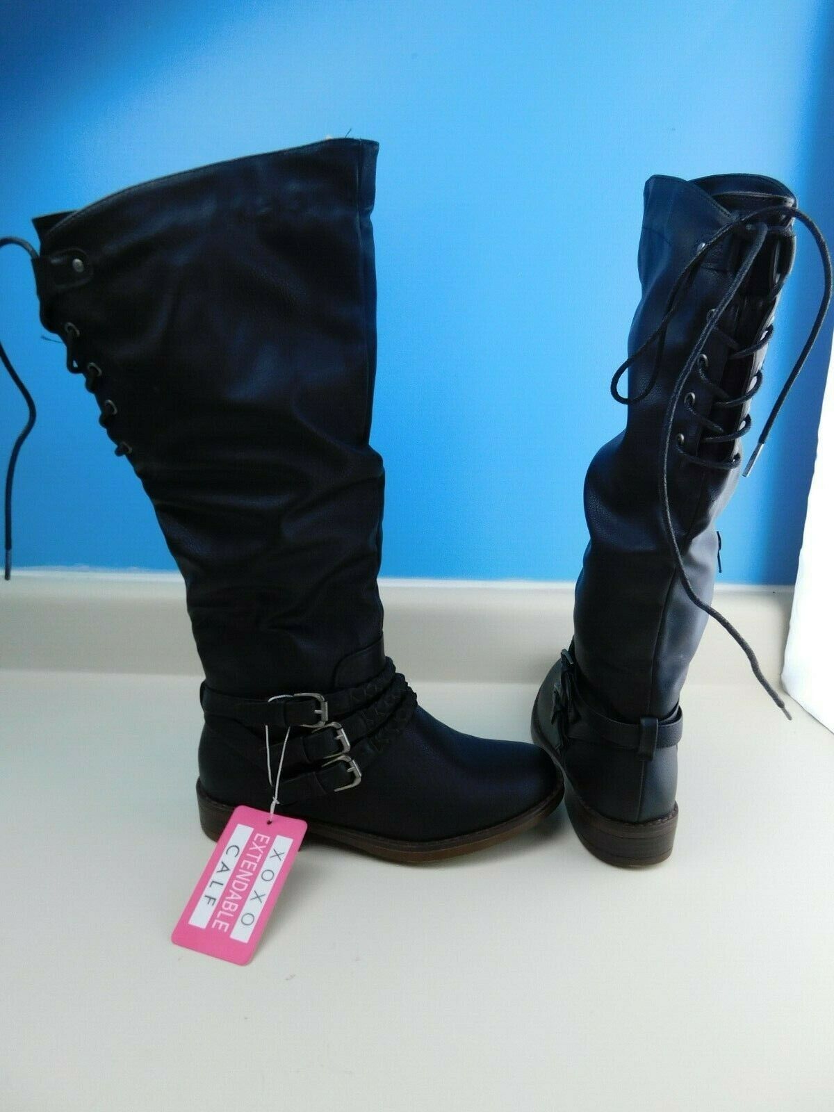Size 6.5 M Women Shoes XOXO Merrit Extendable Calf Riding Boots Black XO193220