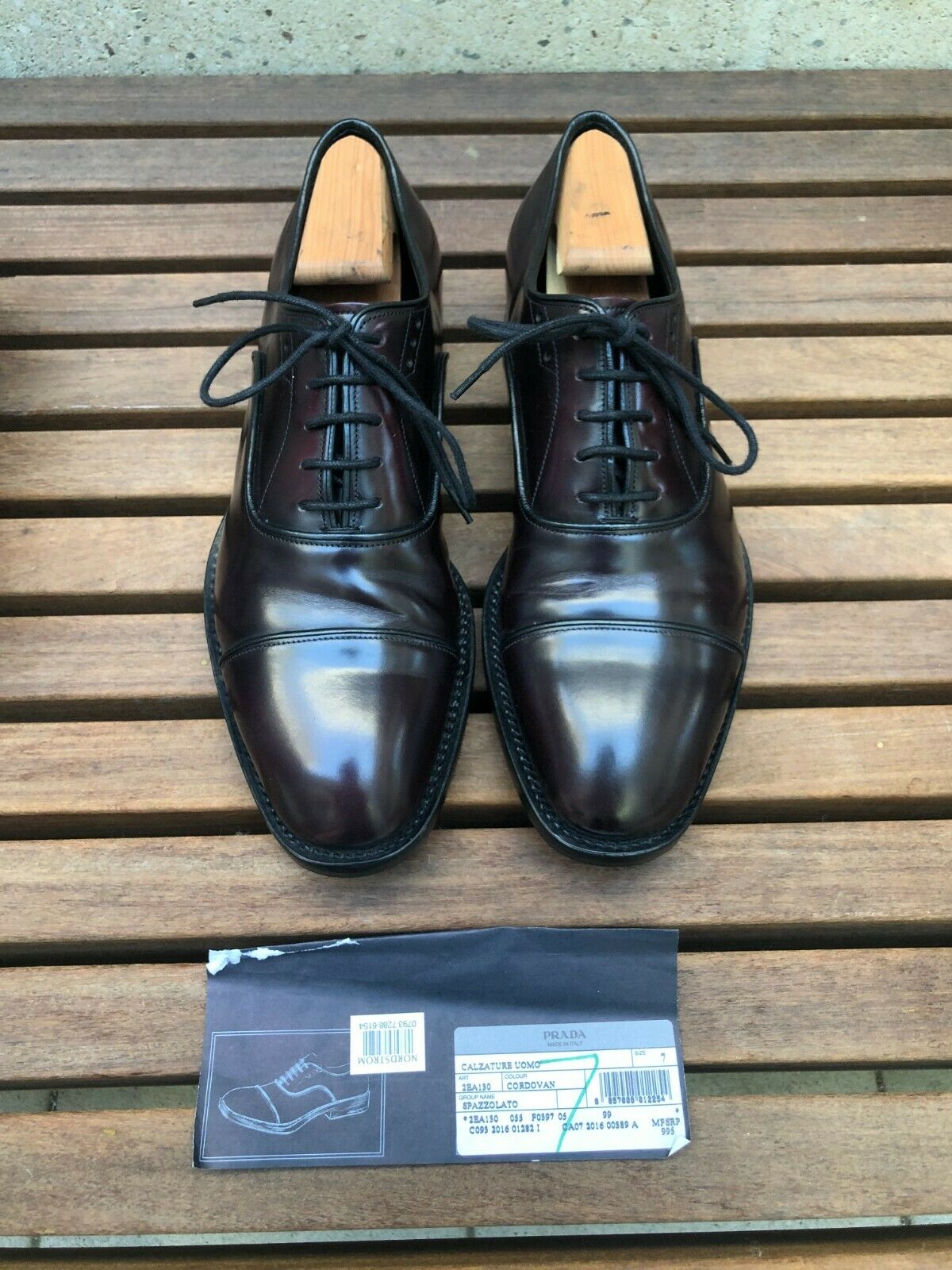[Size 8US/7UK] Prada Oxford Dress Shoes - Burgundy Cordovan Spazzolato
