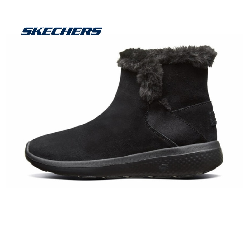 Skechers Boots Woman 2019 Winter Snow Boots Female Comfortable Short Plush Ankle Boots Slip On Original Shoes 14635-BBK