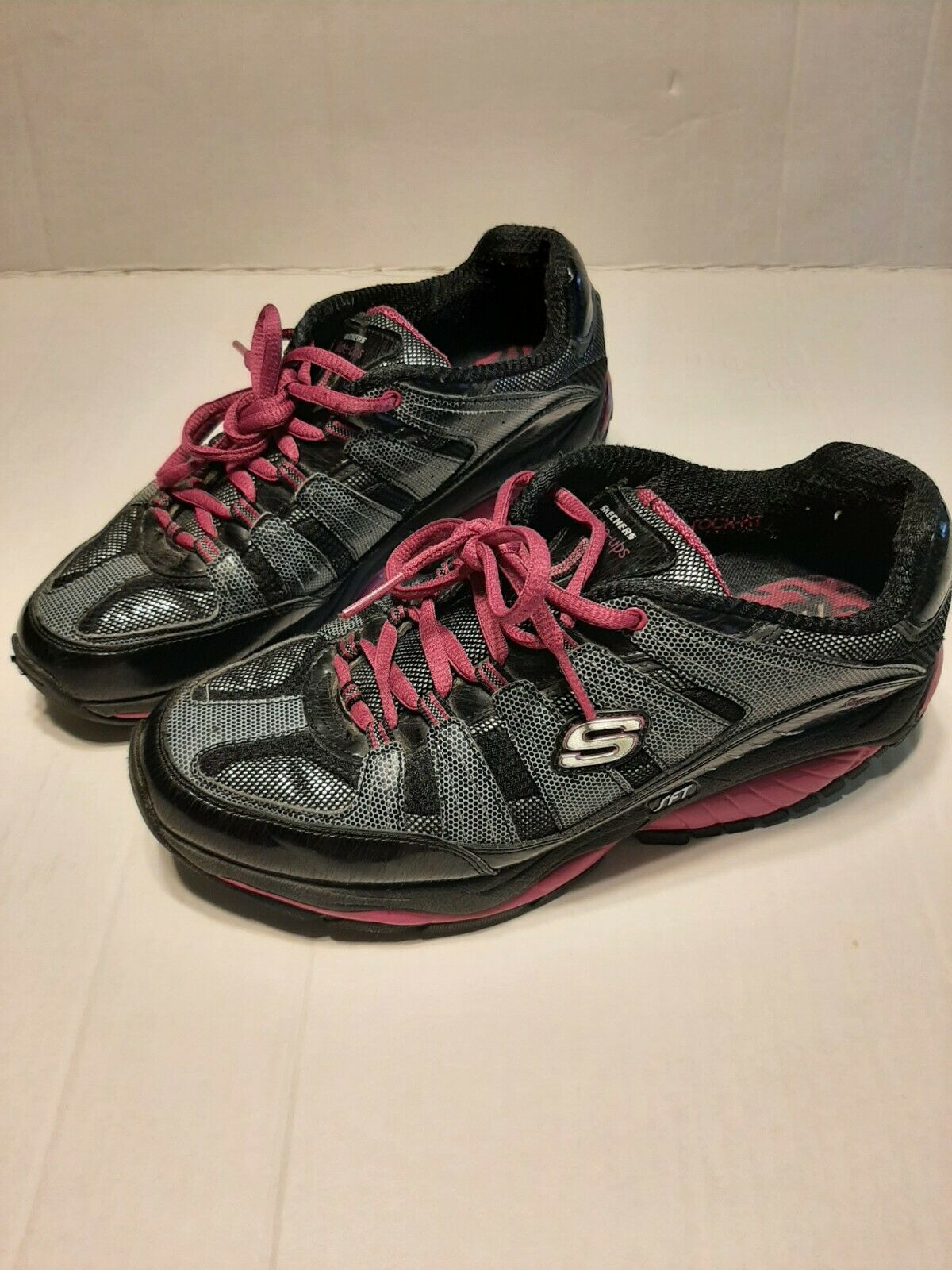 Skechers Shape Ups SFT Walking Shoes Black Gray Pink 12340 - Women’s Size 8.5