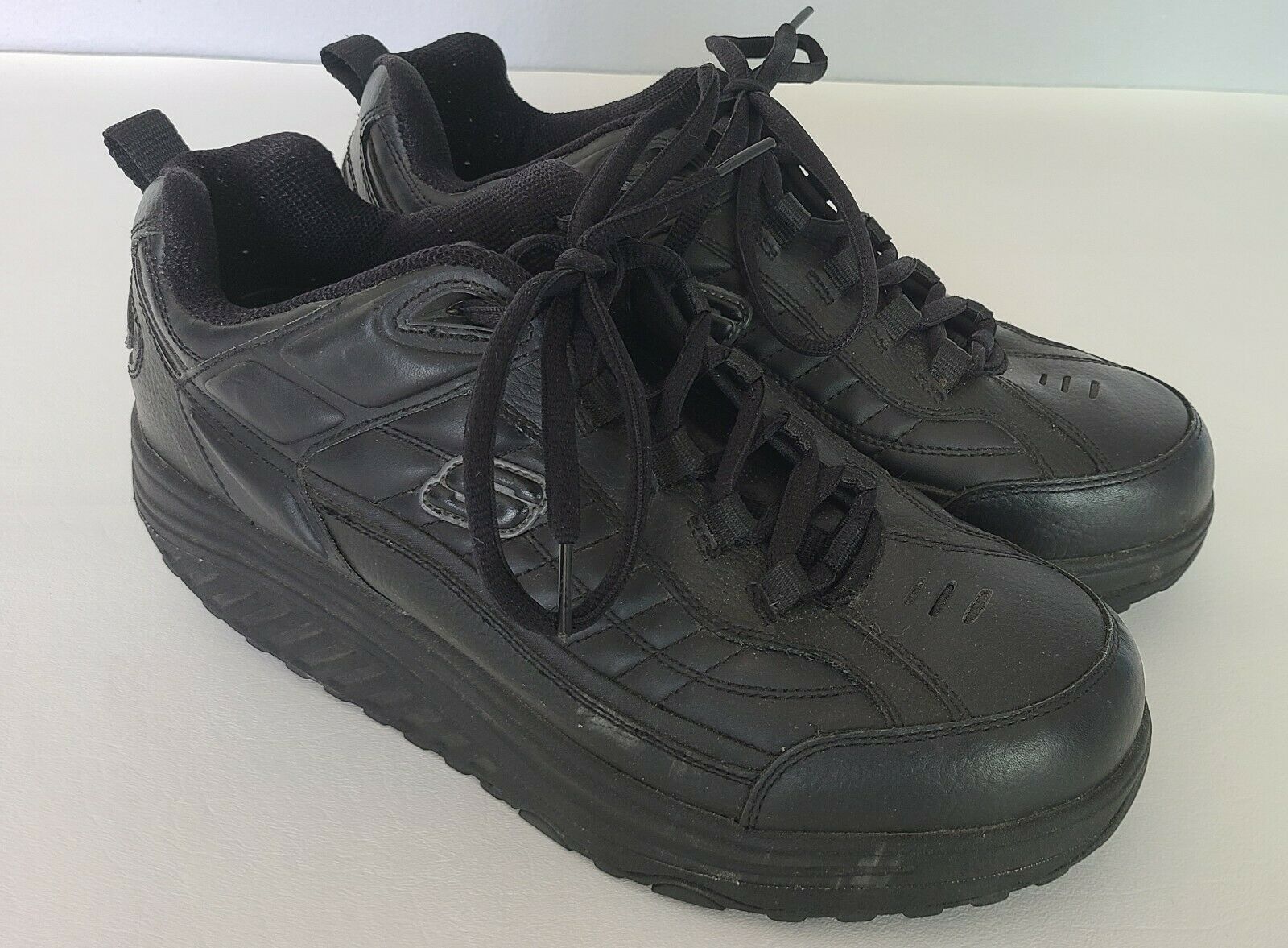 Skechers Shape-Ups SN 50875 Black Leather Toning Workout Walking Shoes Mens 11