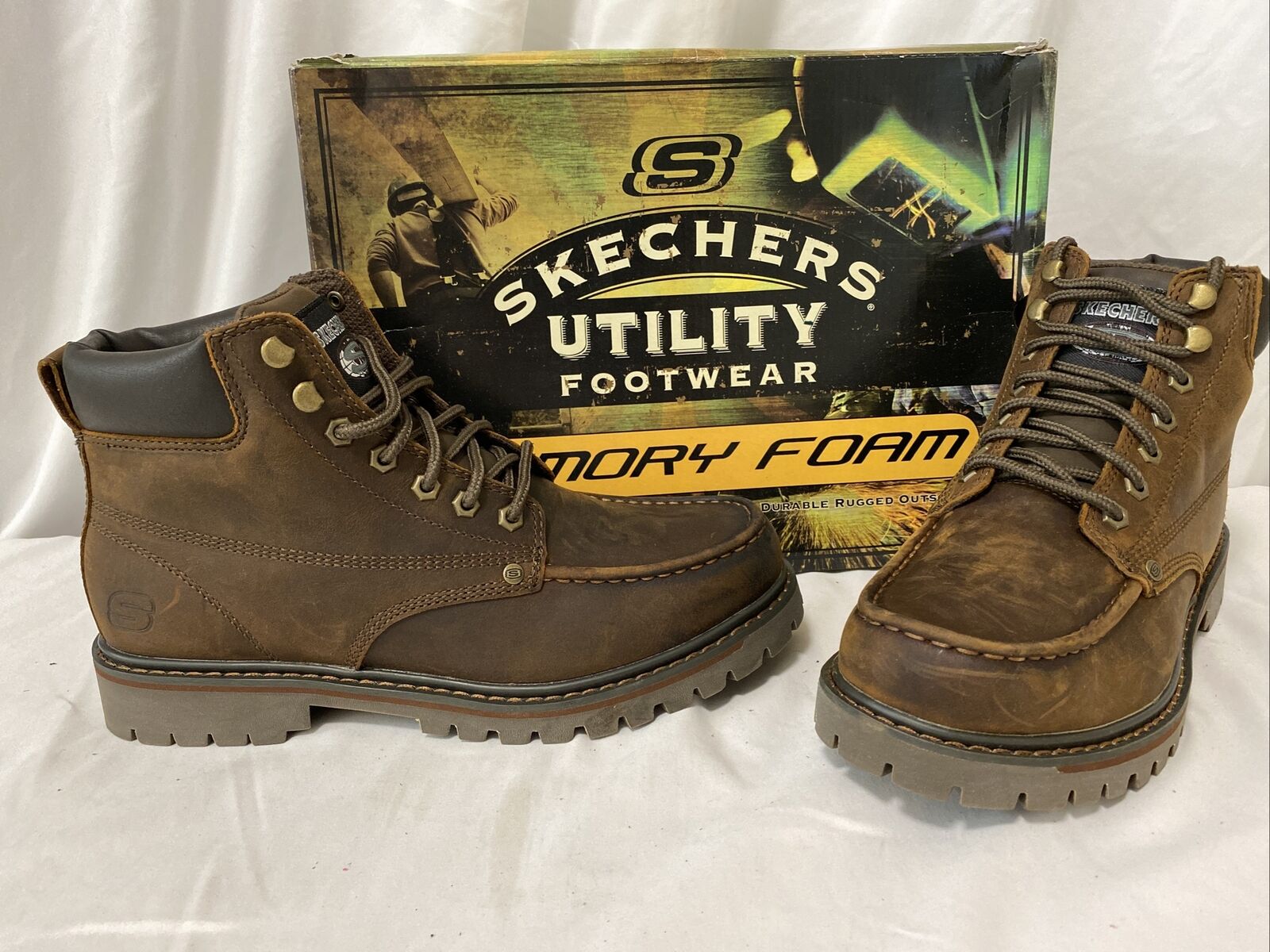 Skechers Utility Men’s Work/Hiking Boots Brown Leather Memory Size 9 UK 8 Eur 42