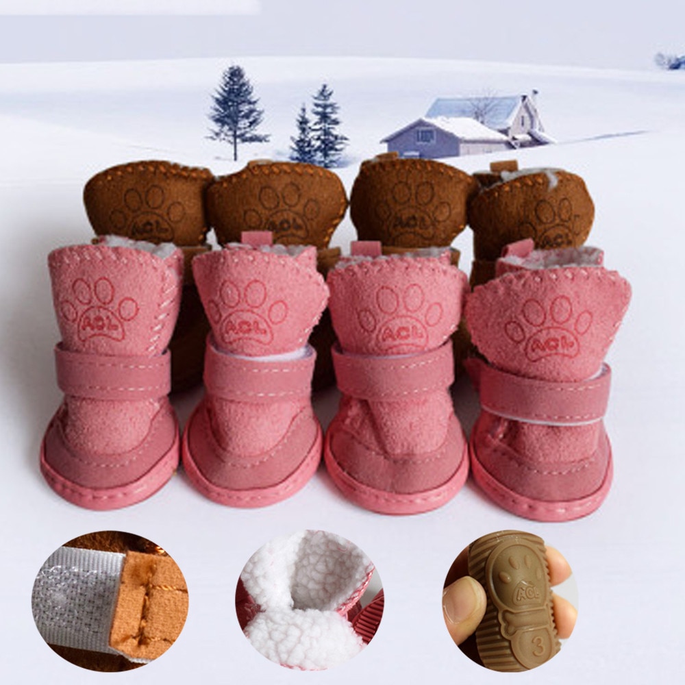 S~L2 1 Set 4pcs Pet Winter Warm Shoes Boots Puppy Cotton Blend Winter Snow Warm Walking Boots Cute Dress Up Pet Accessories