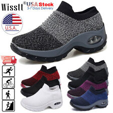 Slip On Breathe Mesh Walking Shoes Women Fashion Sneakers Comfort Wedge Platform