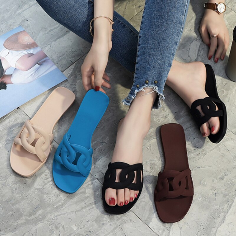 Slippers women's summer wear 2020 new flat casual jelly shoes vacation sandals and slippers beach outdoor walking shoes35-40