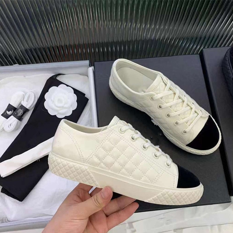 Small White Shoes Women Lace Up Leather Thick Bottom Rhombic Flat Bottom Casual Color Matching Single Shoes Women Biscuit Shoes