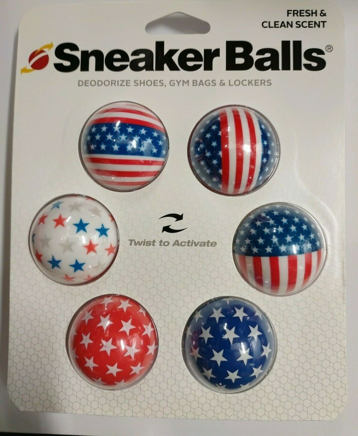 Sneaker Balls (Patriotic, Fresh & Clean Scent) Deodorize Shoes, Gym Bags & Locke