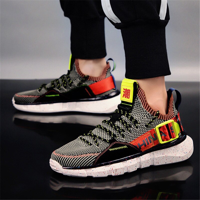 Sneakers Men's Breathable Casual Men's Shoes 2019 Young Walking Shoes New Fashion Mesh Socks Shoes Flat Bare Boots