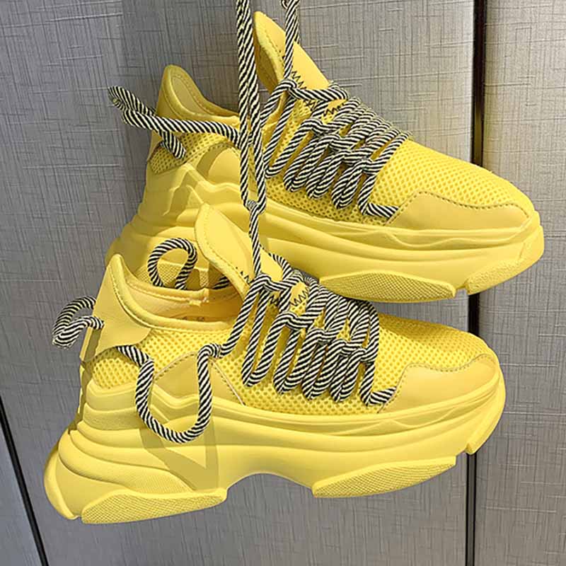 Sneakers Yellow Women Running Shoes Platform Designer Womens Sport Trainers Woman Height Increasing 6CM Chunky Breathable Summer