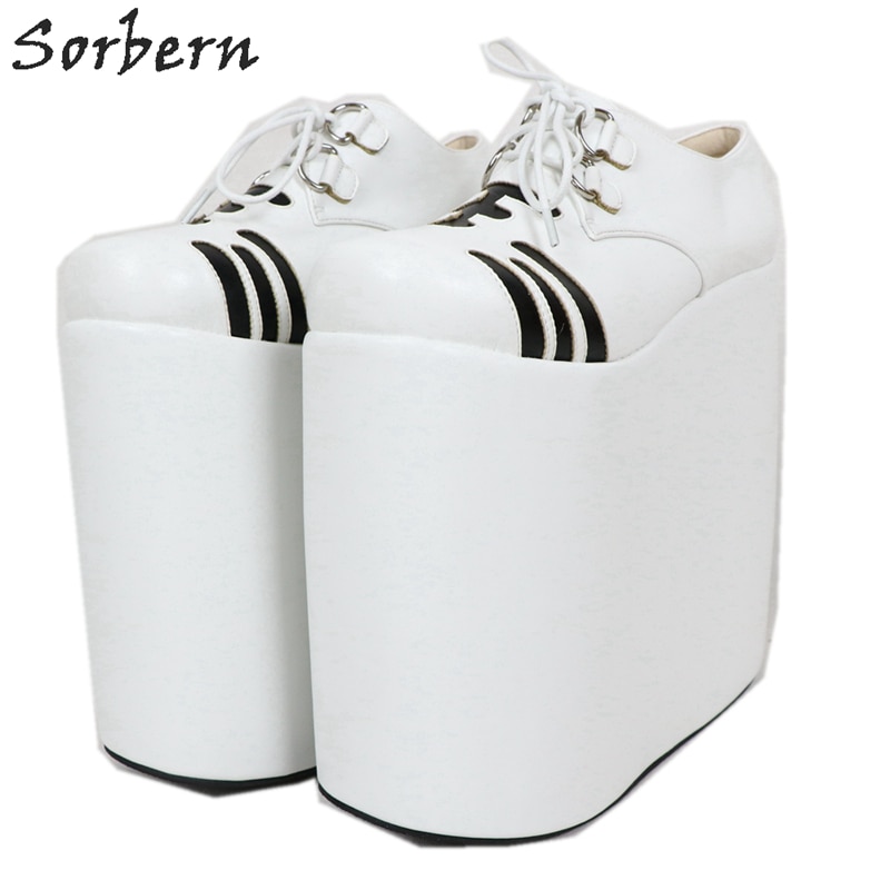Sorbern White Wedge Heels Pump High Heel Shoe Custom Women Lolita Ankle Pump Shoes Size 10 Womens Shoes Wedge Heeled