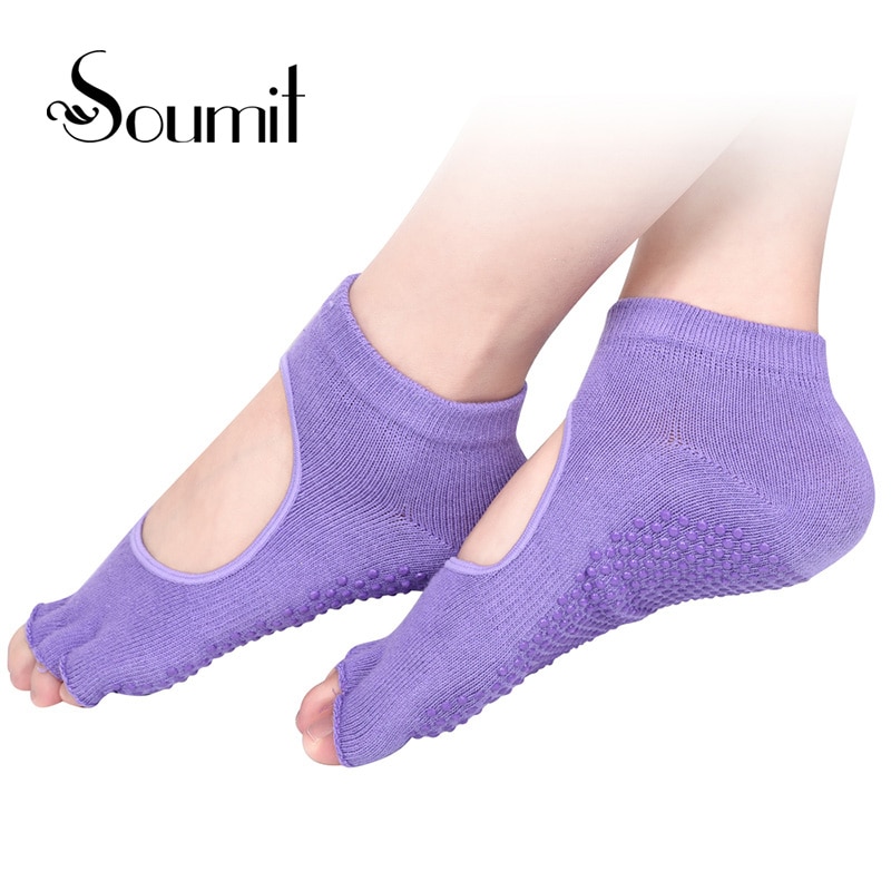 Soumit 5 Colors Professional Yoga Socks Heel pads Ballet Non-slip Five Finger Toe Sport Massaging Socks Inserts Pad
