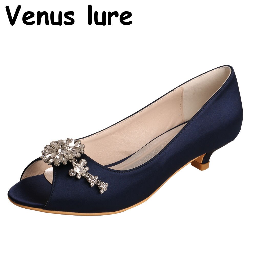 Special Occasion Dress Shoe Women Bridal Shoes Navy Ladies Shoes Low Heel