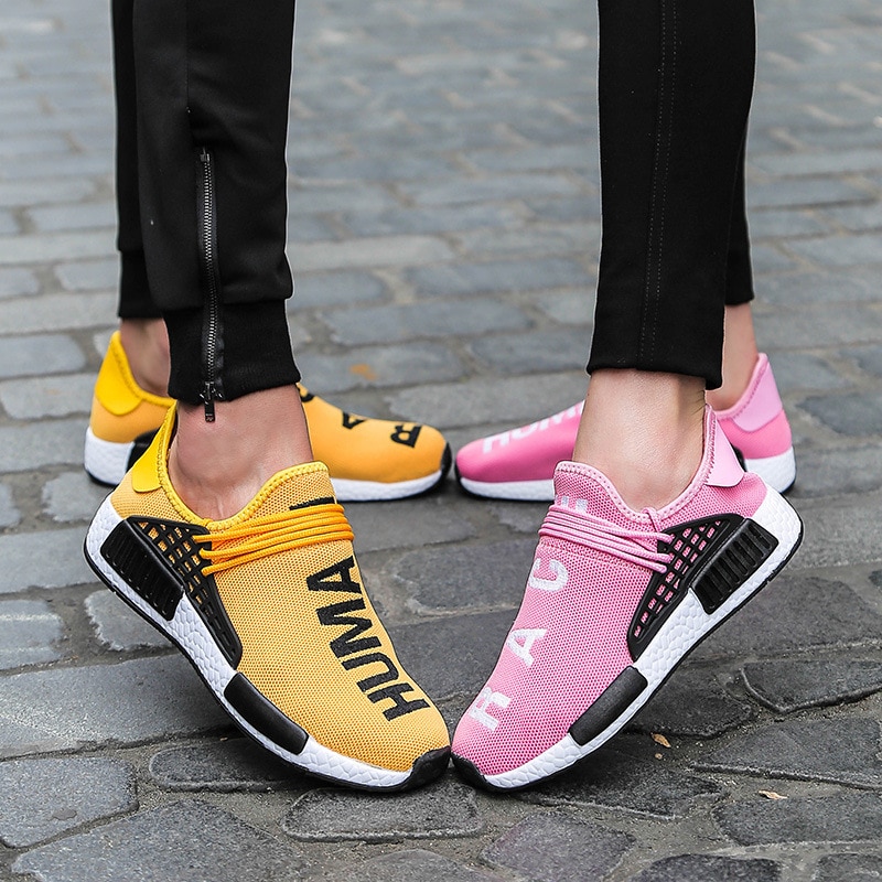 Spring and Autumn Couple Sneakers Human Race Yellow Casual Shoes for Men and Women Outdoor Trainer Walking Shoes Tenis Feminino