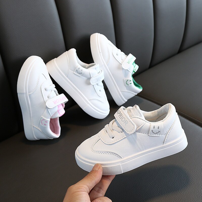 Spring Autumn Children Shoes PU Leather Velcro Toddler Boys Sneakers Breathable Fashion Casual Kids White Sneakers for Girl AS10