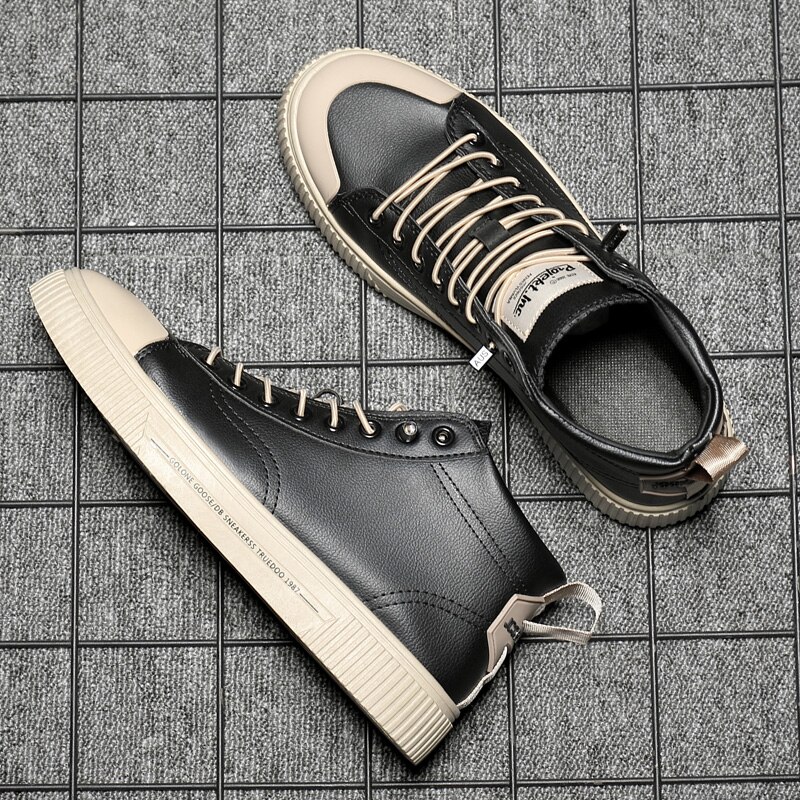 Spring Summer Men Causal Shoes High Top Lace-up Sneakers Stylish Male Footwear Soft Leather Anti-skid Waterproof Sport Shoes