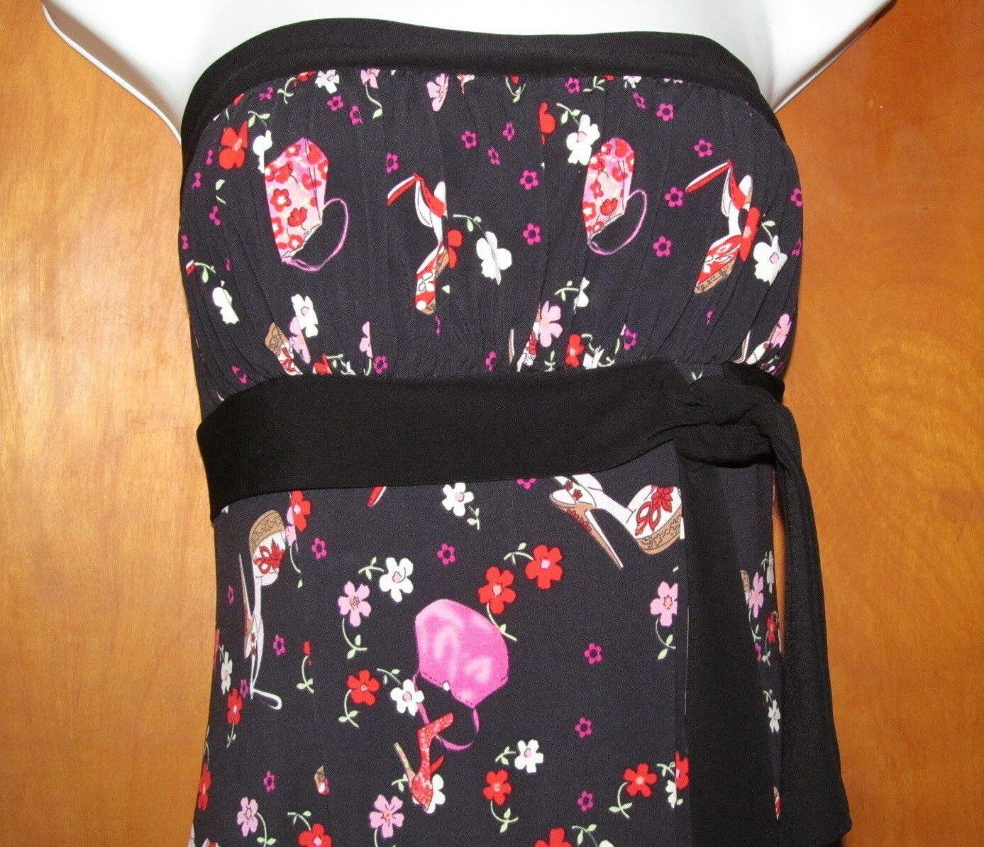 STRAPLESS Black dress flower shoes, purse print & side bow STUDIO Y sz S