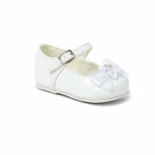 Stunning Baby Girl White Patent Hard Sole Walking Shoes with Flower Occasion