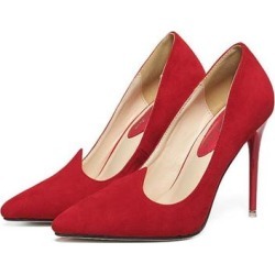 Suede Night Club Pointed Thin High Heel Shoes Low-Cut Red