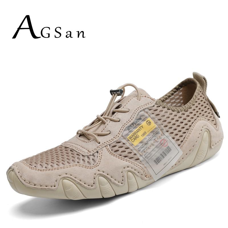 Summer Leather Mens Sneakers Fashion Casual Shoes Breathable Driving Shoes Gray Air Mesh Men Flats 46 Comfortable Zapatos Hombre