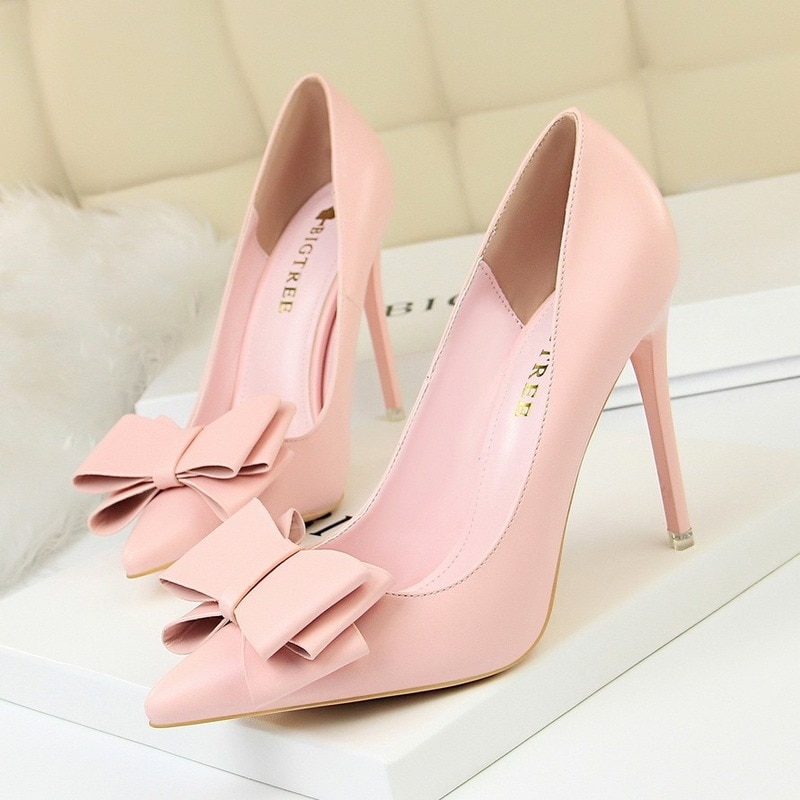 Summer New Fashion Sweet High Heels Shose Pointed Toe Bowknot Thin Heel Women's Shoes Party Club High-heeled Women Shoes