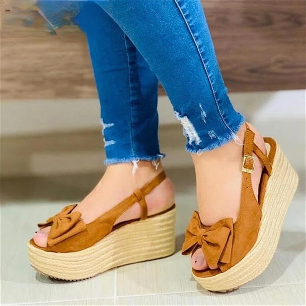 Summer Platform Shoes Women 2021 New Peep Toe Ladies Wedge Sandals With Bowknot 35-43 Large-Sized Female Dress Party Office Shoe