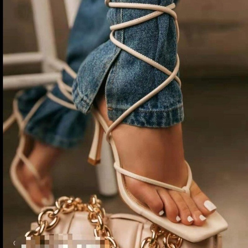 Summer Women Sandals 2021 Ankle Strap Ladies Thin High Heels Party Dress Shoes Female Fashion Sexy Sandal Woman Square Toe Shoe