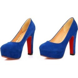 Super High Heel Platform Round Low-Cut Fluff Women Thin Shoes Plus Size Blue