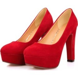 Super High Heel Platform Round Low-Cut Fluff Women Thin Shoes Plus Size Red